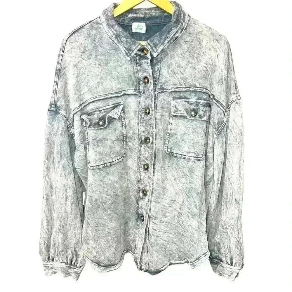 Blue Buttercup French Terry acid washed ‘jean jacket’ size large